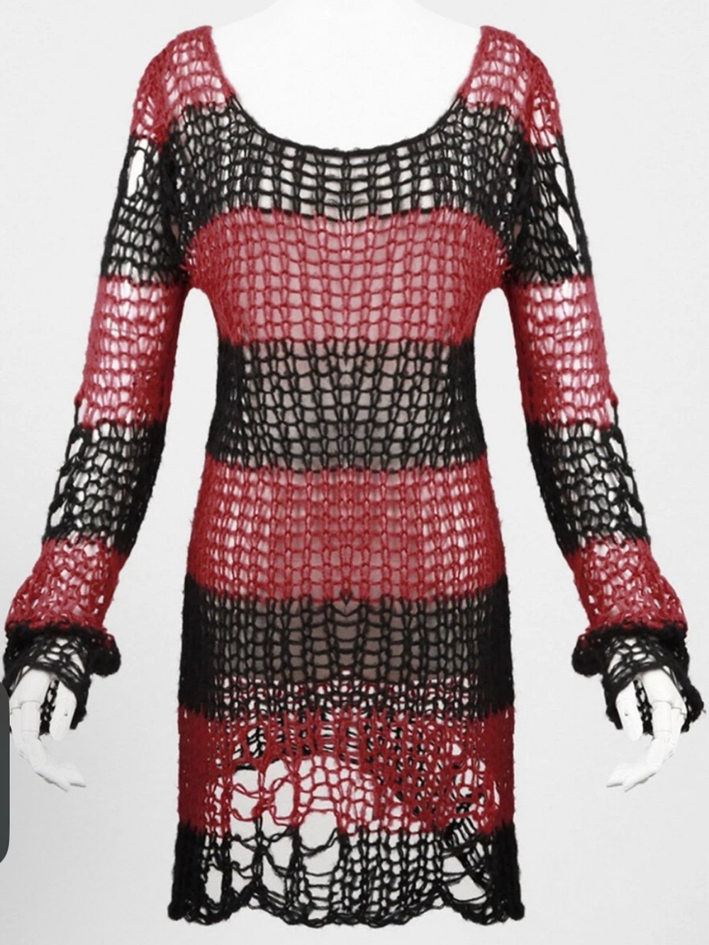 NEW Punk Rave Goth Grunge Shredded Open-Knit Stripe Sweater XXL